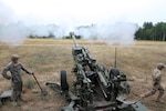 Soldiers from the 1st Battalion, 119th Field Artillery Charlie Battery out of Albion, Michigan, take part Exercise Northern Strike at the Camp Grayling Joint Maneuver Training Center. The Soldiers are responding to a call for fire by firing the M 777 "Howitzer" 155 mm Aug. 12 2016.