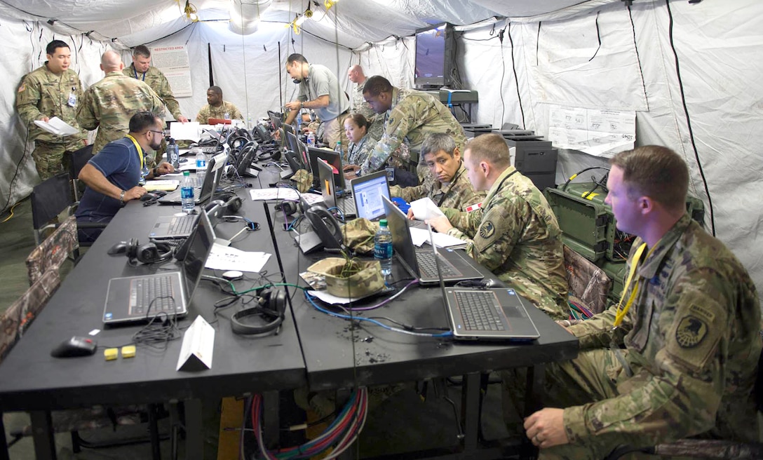 Representatives from U.S. Army South and partner nations take part in PANAMAX, a U.S. Southern Command-sponsored, multi-national exercise taking place at multiple U.S. military bases and in Santiago, Chile. The Multi-National Forces South headquarters operated from a 
training location at Fort Sam Houston. In this year’s exercise, which ran from July 29 to Aug. 4, each of the land, sea, and air commands were led by Chile, Peru and Colombia,            respectively. 
