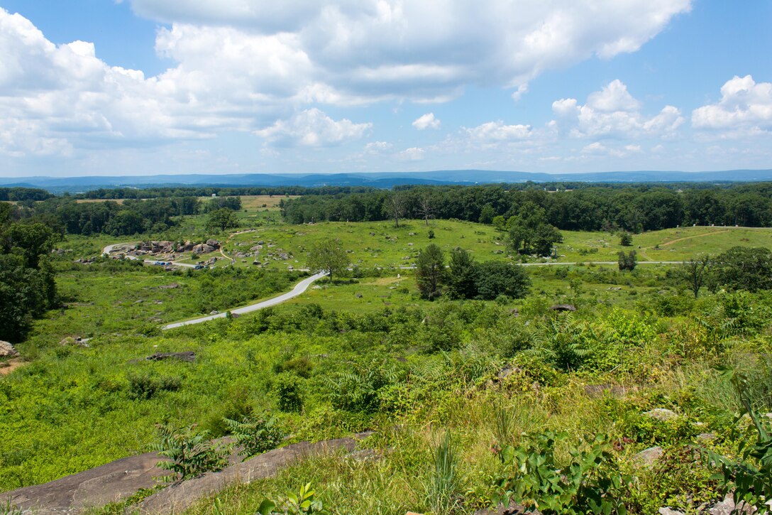 The View from Little Roundtop towards the Devils Den at Gettysburg National Battlefield.