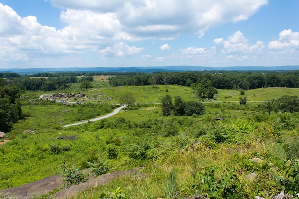 The View from Little Roundtop towards the Devils Den at Gettysburg National Battlefield.