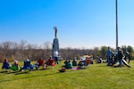DIA analyst Greg Elder gives an intelligence and strategy briefing to staff ride participants at Barlow's Knoll on Gettysburg National Battlefield.