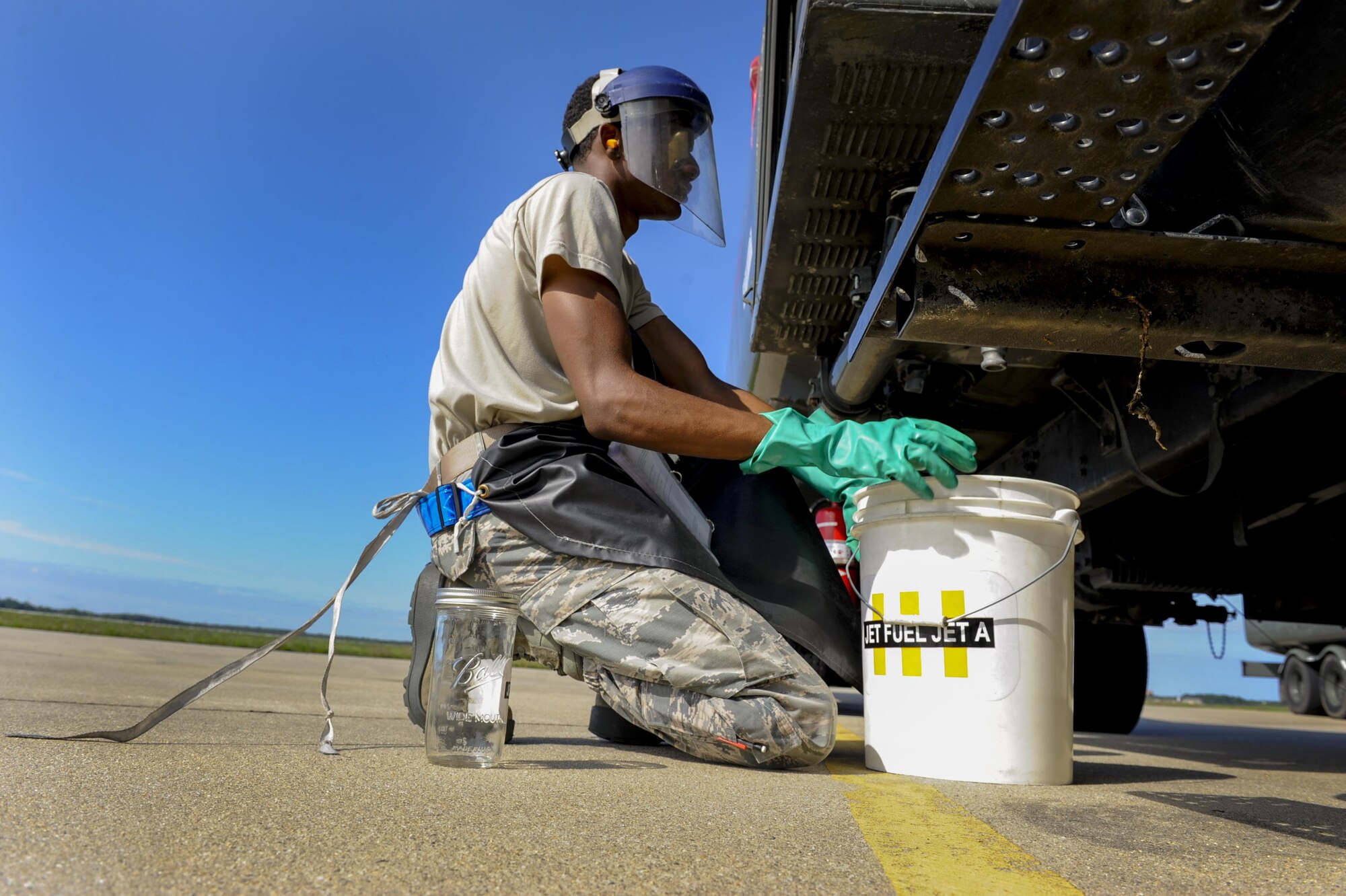 Airmen 1st Class Andru Lingo, 87th Logistics Readiness Squadron Fuels Management Flight fuels distributor, performs safety checks and tests operability of fuel trucks at Joint Base McGuire-Dix-Lakehurst, N.J., Aug. 16, 2016. Because of the importance of their mission, the FMF performs these inspections on their entire fleet of trucks every day.  