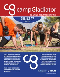 Camp Gladiator is scheduled to host a free workout from 8 a.m. to 10 a.m. Aug. 27 at Joint Base San Antonio-Randolph’s Rambler Fitness Center track. The event is open to all DoD ID card holders and their dependents. 