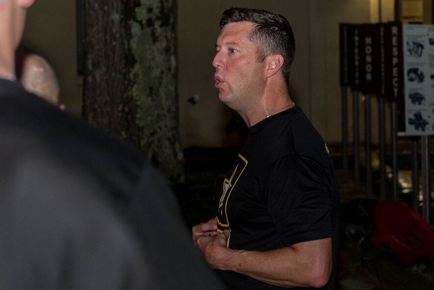 Patrick J. Murphy, Under Secretary of the Army, addresses F-Company, 1-222 Aviation Regiment after a physical training session at Fort Eustis, Va., Aug. 16, 2016. From 2007 to 2011, Murphy served as the first Iraq War veteran in the U.S. Congress. (U.S. Air Force photo by Airman 1st Class Derek Seifert)