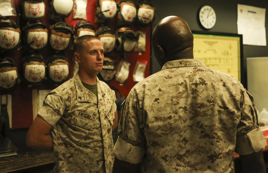Sgt. Maj. Ronald Green, sergeant major of the Marine Corps, visited Marines with Marine Fighter Attack Squadron (VMFA) 232 during his visit aboard Marine Corps Air Station Miramar, Calif., Aug. 17. During his visit, Green went to different squadrons and thanked the Marines for their hard work and dedication to the Corps. (U.S. Marine Corps photo by Cpl. Kimberlyn Adams/Released)