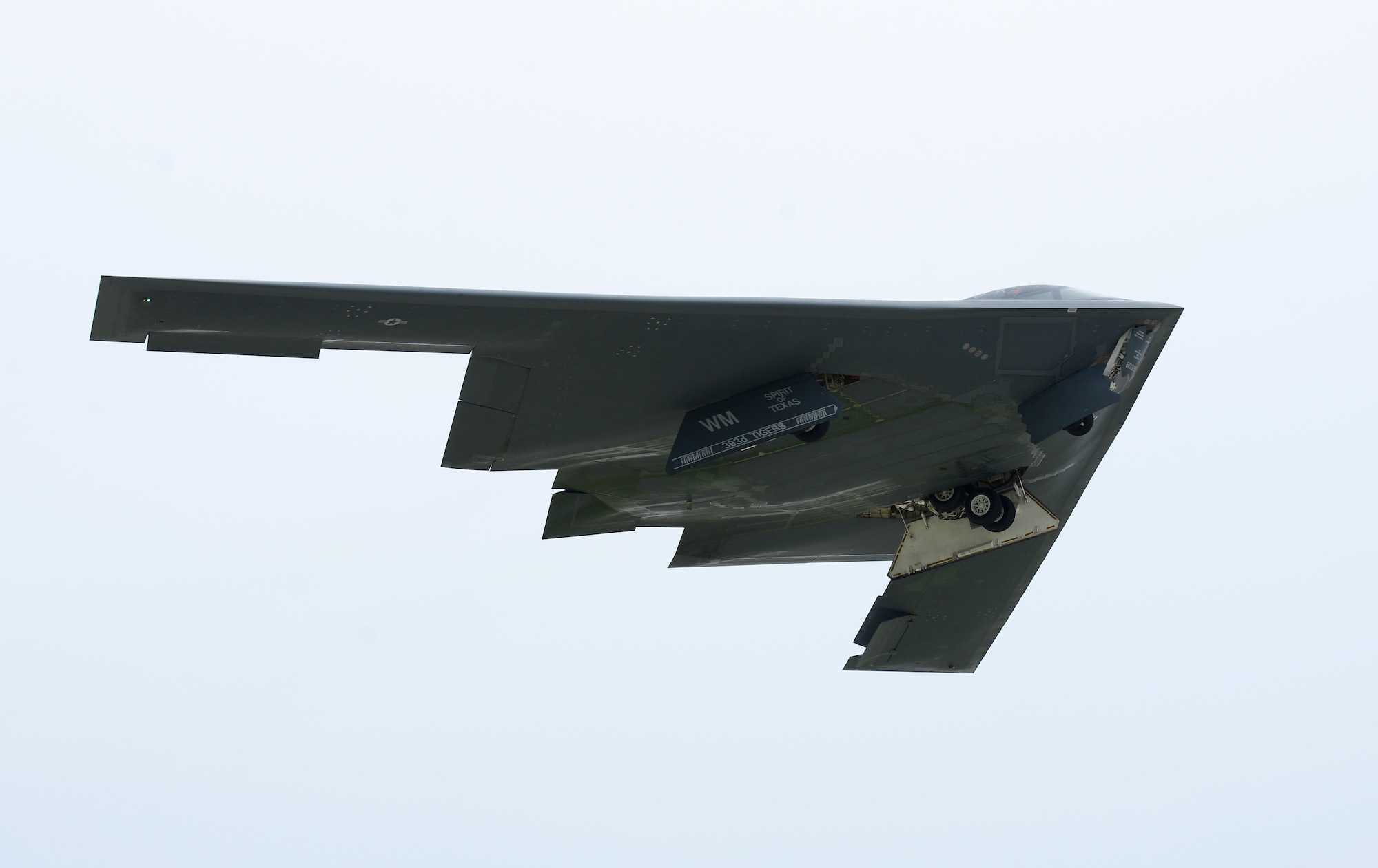 A U.S. Air Force B-2 Spirit takes off at Andersen Air Force Base, Guam, for an integrated bomber operation Aug.17, 2016. This mission marks the first time in history that all three of Air Force Global Strike Command's strategic bomber aircraft are simultaneously conducting integrated operations in the U.S. Pacific Command area of operations. As of Aug. 15, the B-1 Lancer will be temporarily deployed to Guam in support of U.S. Pacific Command's Continuous Bomber Presence mission. (U.S. Air Force photo by Airman 1st Class Arielle Vasquez/Released)