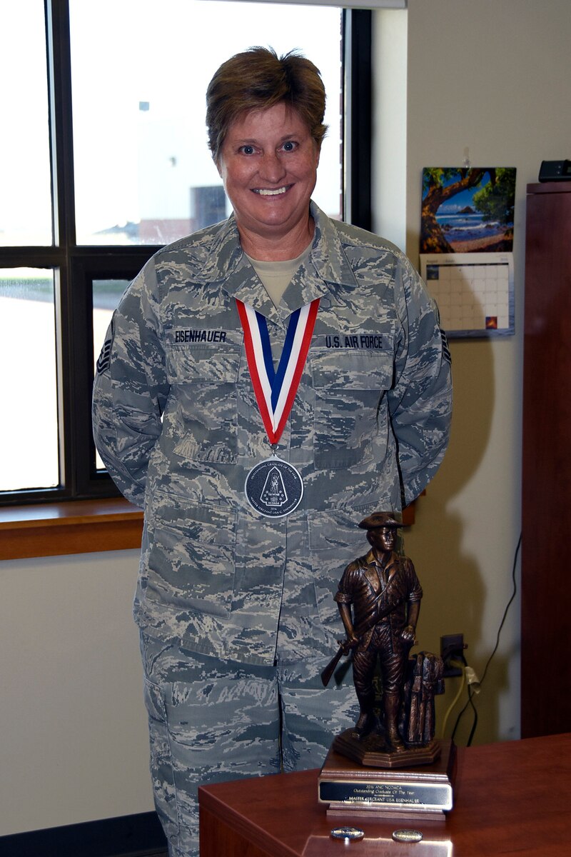 SIOUX FALLS, S.D. - Master Sgt. Lisa G. Eisenhauer, 114th Maintenance Group quality assurance inspector, was presented the award of Non-Commissioned Officer Academy Graduates Association Outstanding Graduate of the Year during the organizations national general membership meeting held in Lincoln, Neb. Aug. 14, 2016.(U.S. Air National Guard photo by Senior Master Sgt. Nancy Ausland/Released)