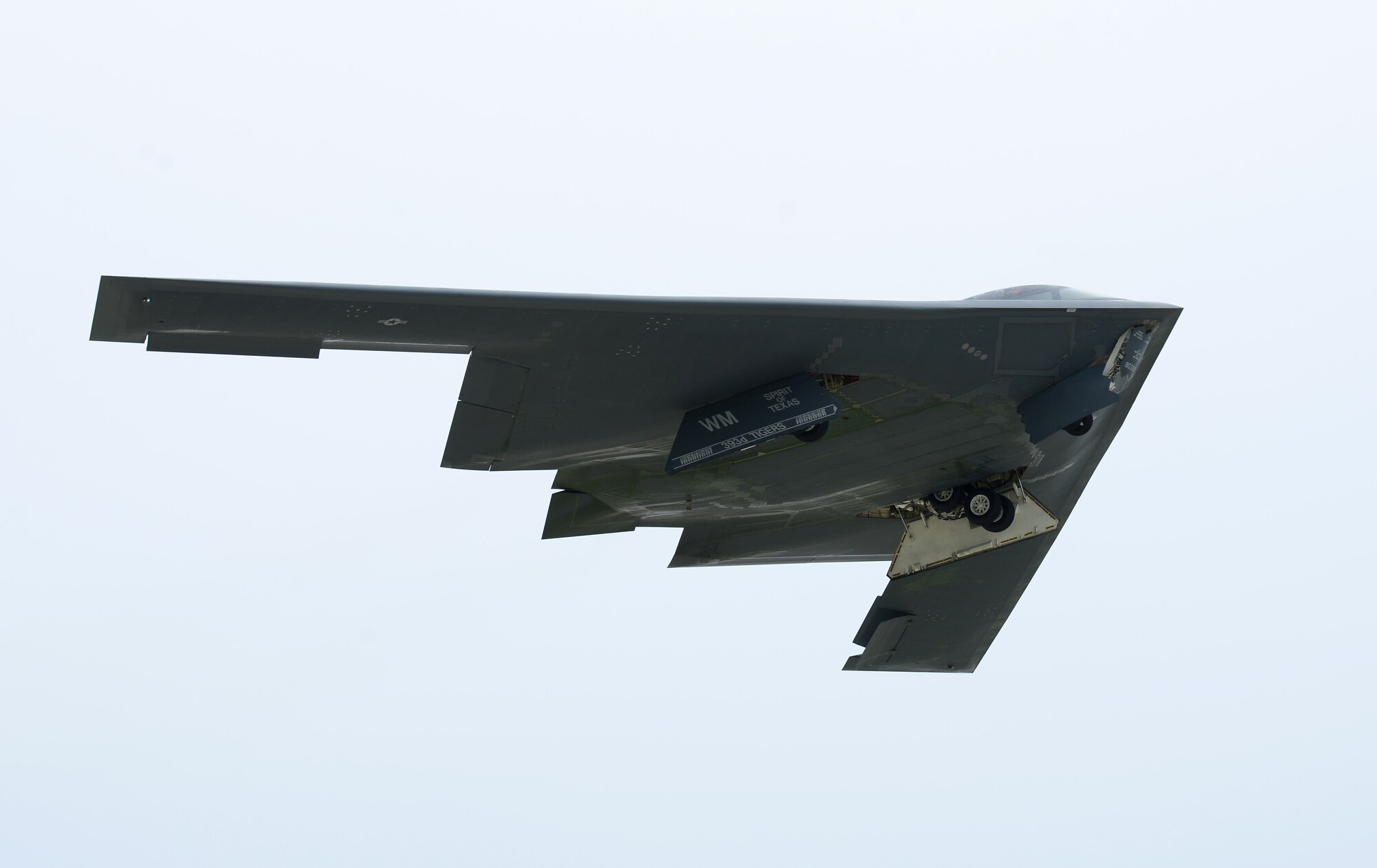 A U.S. Air Force B-2 Spirit takes off at Andersen Air Force Base, Guam, for an integrated bomber operation Aug.17, 2016. This mission marks the first time in history that all three of Air Force Global Strike Command's strategic bomber aircraft are simultaneously conducting integrated operations in the U.S. Pacific Command area of operations. As of Aug. 15, the B-1 Lancer will be temporarily deployed to Guam in support of U.S. Pacific Command's Continuous Bomber Presence mission. (U.S. Air Force photo by Airman 1st Class Arielle Vasquez/Released)