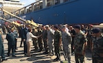 U.S. Ambassador Elizabeth H. Richard greets members of the Lebanese Armed Forces upon the arrival of $50 million shipment of U.S. military assistance to the Lebanese Armed Forces.