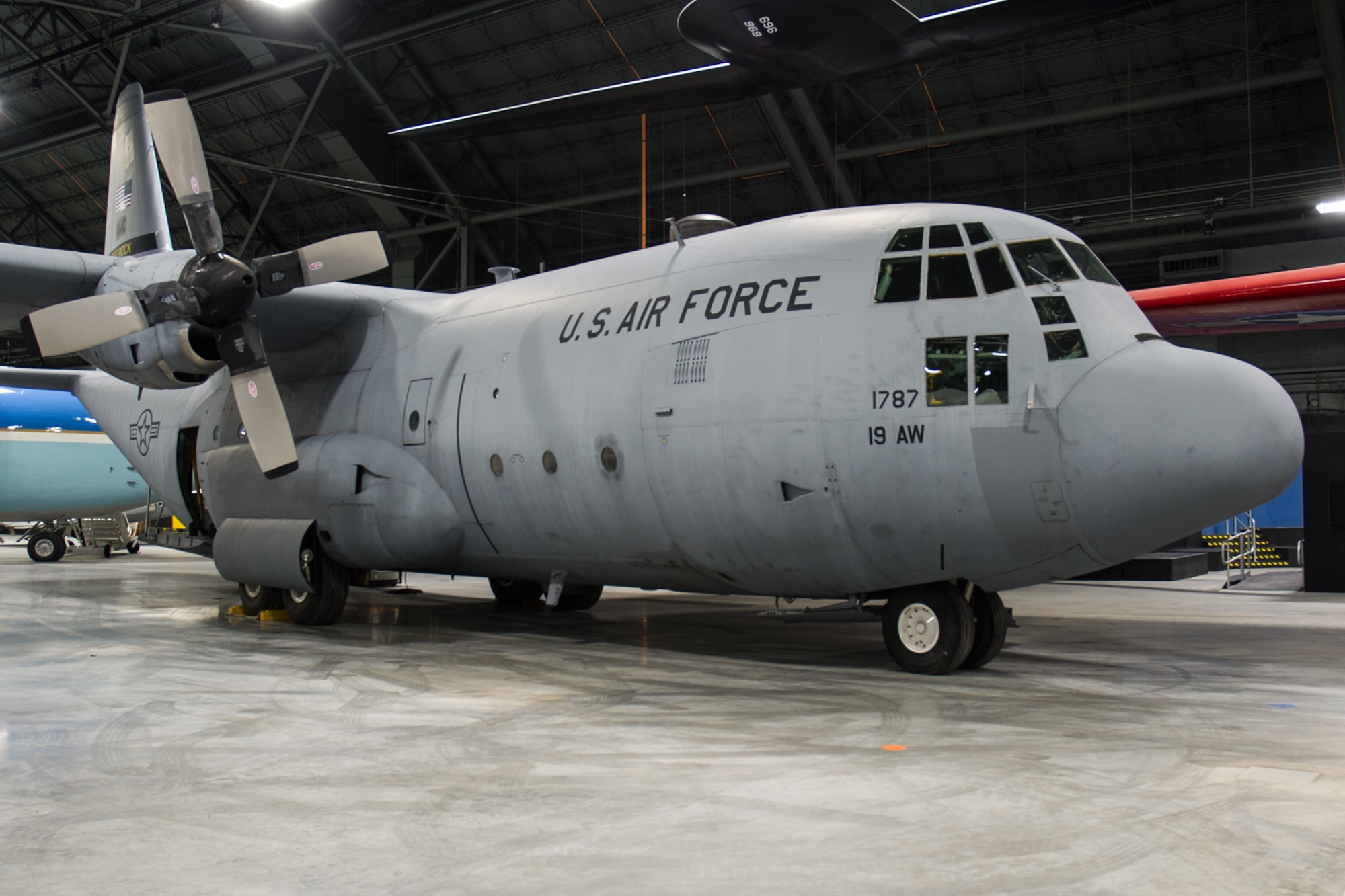 DAYTON, Ohio -- The Lockheed C-130E SPARE 617 on display in the Global Reach Gallery at the National Museum of the U.S. Air Force. (U.S. Air Force photo by Ken LaRock)