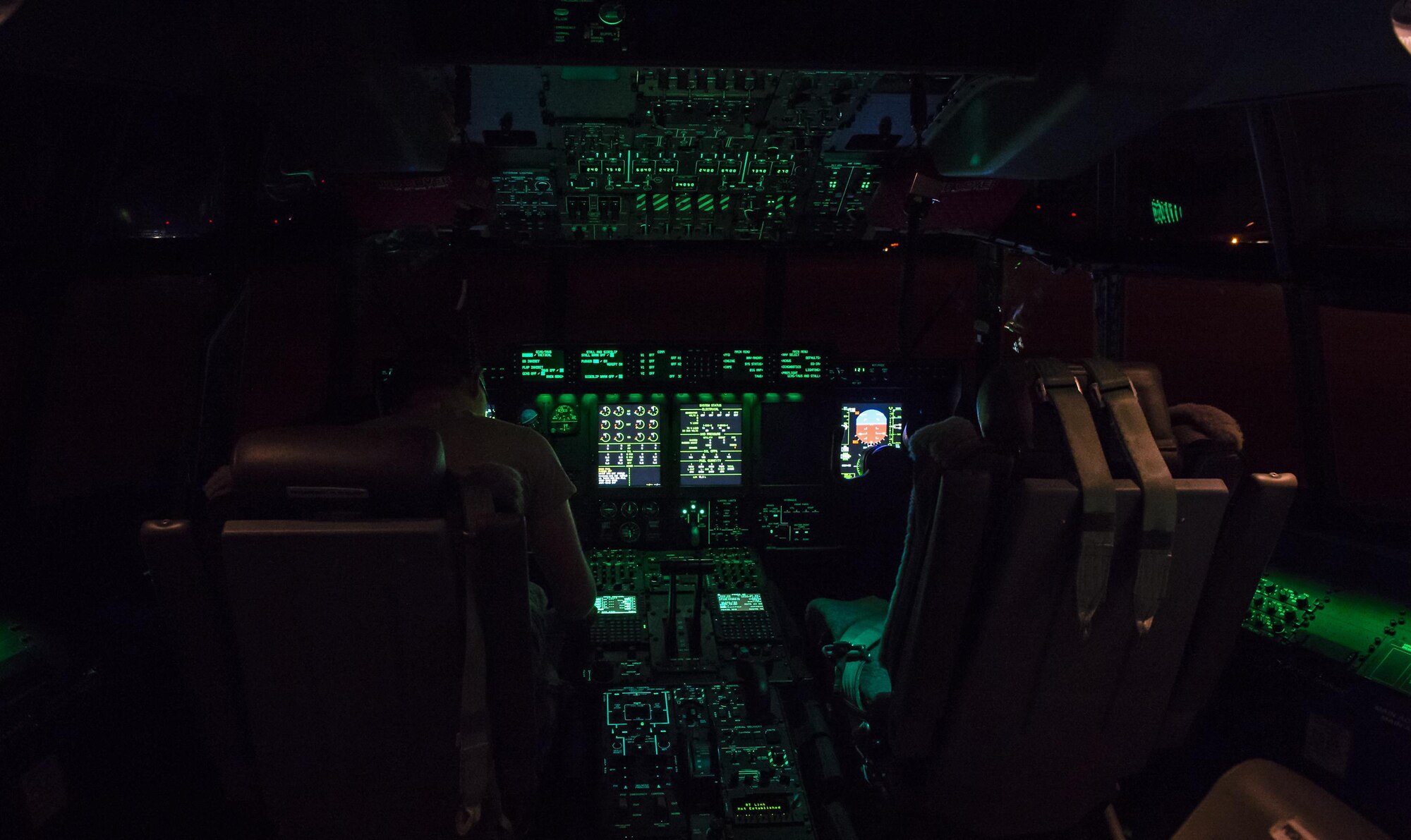 U.S. Air Force Airman 1st Class Robert Pond, 723d Aircraft Maintenance Squadron electronic warfare journeyman, runs system checks on an HC-130J Combat King II, Aug. 17, 2016, at Moody Air Force Base, Ga. Pond ensured there were no faults or excess voltage before turning the HC-130J off and loading flares onto it. Checking for excess voltage helps ensure Airmen don’t inadvertently ignite flares while loading them onto the aircraft. (U.S. Air Force photo by Airman 1st Class Janiqua P. Robinson)