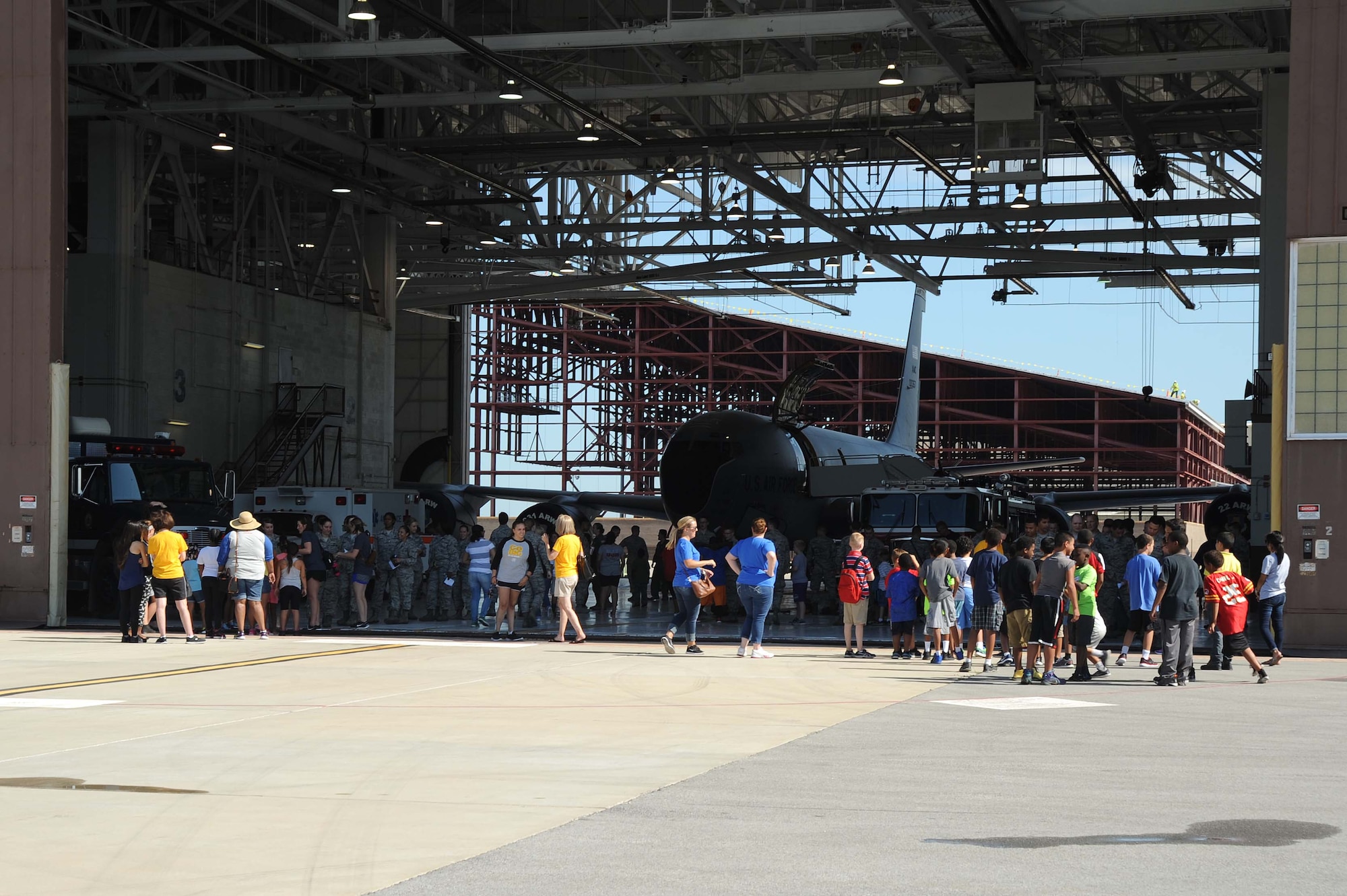 McConnell Airmen interact with children from the local community during the annual “Big for a Day” event, Aug. 9, 2016, at McConnell Air Force Base, Kan. The event, in conjunction with the organization Big Brothers Big Sisters, allowed children to learn about different jobs in the Air Force with demonstrations from base organizations like the fire department and military working dogs. “We’re hoping the kids learn and have fun today,” said Amanda Foy, Big Brothers Big Sisters volunteer enrollment specialist. “And we are also hoping to recruit some more volunteers for the program and match the kids we have here on our waiting list with a positive role model.” (U.S. Air Force photos/Airman 1st Class Jenna K. Caldwell)