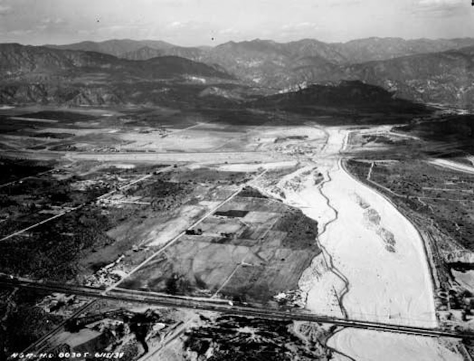 Historical photo of flooding at Hansen Dam location, 1939
