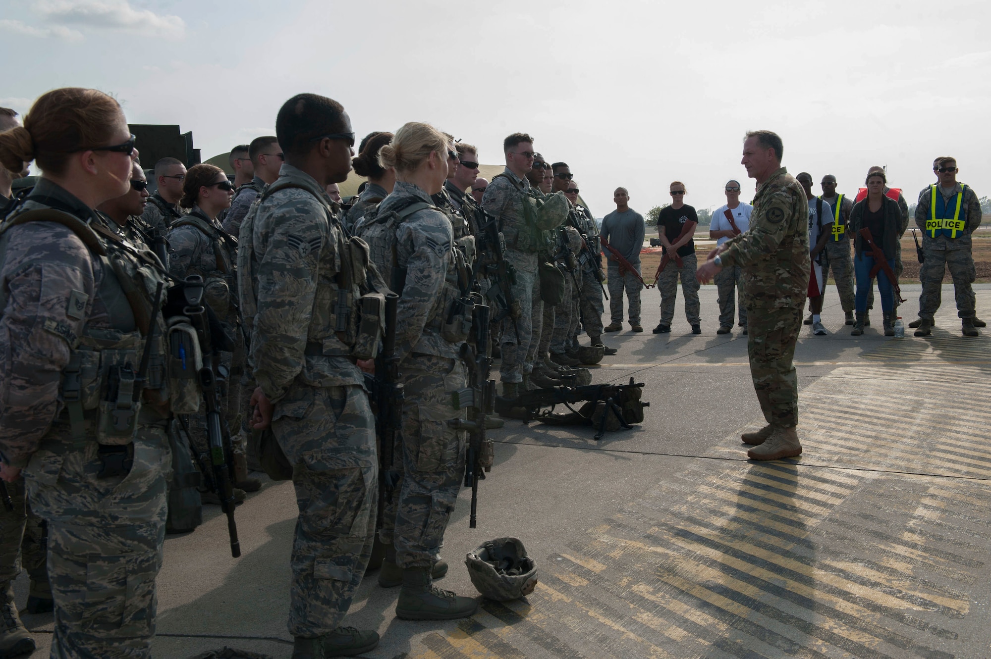 U.S. Air Force Chief of Staff Gen. David L. Goldfein speaks to 39th Air Base Wing Airmen Aug. 17, 2016, at Incirlik Air Base, Turkey. Goldfein spoke to the Airmen on their importance to the mission at Incirlik. (U.S. Air Force photo by Airman 1st Class Devin M. Rumbaugh)