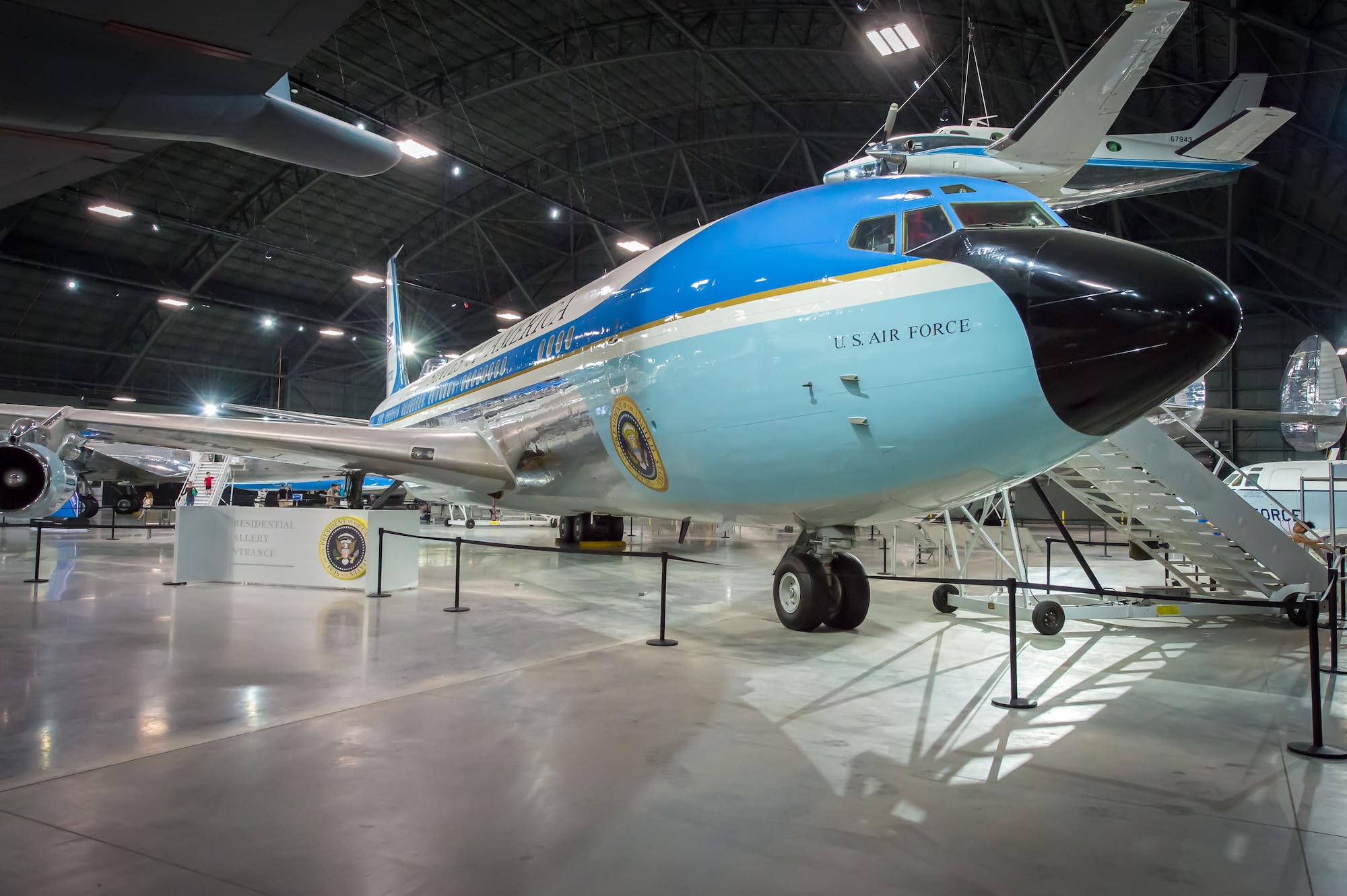 The VC-137C Air Force One (SAM 26000) in the Presidential Gallery  at the National Museum of the United States Air Force. (U.S. Air Force photo by Jim Copes)