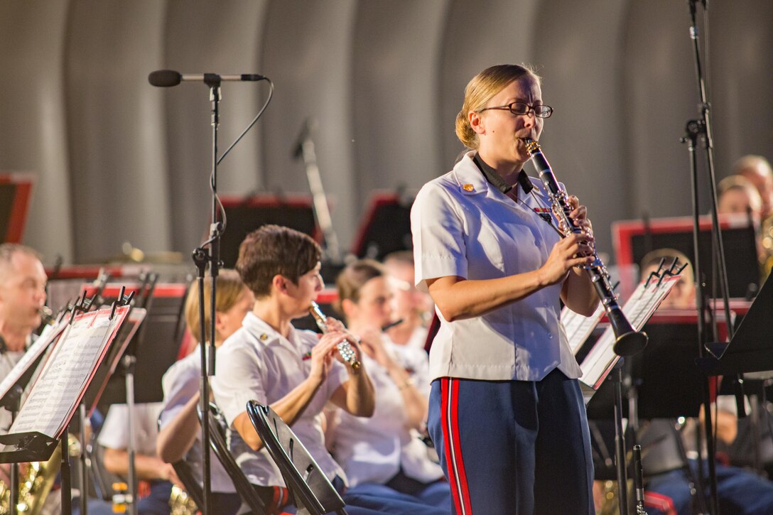 The Marine Band performed a Summer Fare outdoor concert on Aug. 18 at the Sylvan Theater, near the Washington Monument, featuring works by John Williams, John Philip Sousa, Artie Shaw, and Richard Wagner. (U.S. Marine Corps photo by Staff Sgt. Brian Rust/released.)