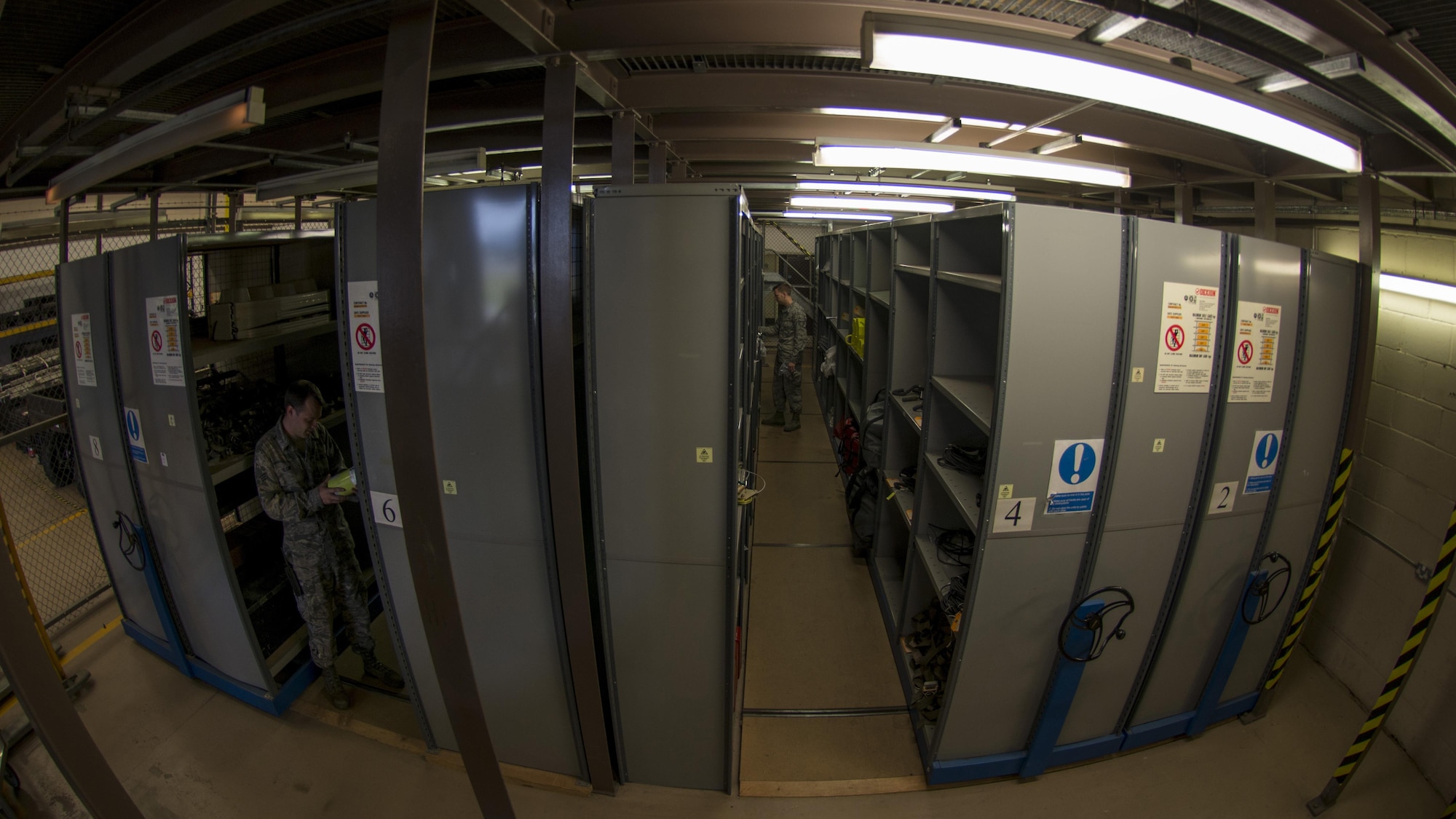 U.S. Airmen from the 352d Special Operations Aircraft Maintenance Squadron Repair and Reclamation shop, or AR-21, perform an in-shop inventory of aircraft equipment Aug. 19, 2016 on RAF Mildenhall, England. Alongside a variety of other duties, Repair and Reclamation shop, or AR-21, Airmen care for spare aircraft components and diagnostic equipment not needed for the current mission ensuring a myriad of parts are in complete working order, and the MC-130J Commando II can be outfitted for a variety of roles at a moment’s notice. (U.S. Air Force photo by 1st Lt Chris Sullivan/Released)