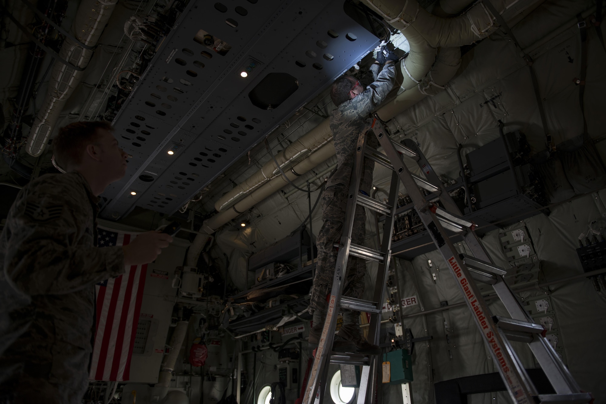 U.S. Air Force Senior Airman Christopher Elgin, 352d Special Operations Aircraft Maintenance Squadron repair and reclamation journeyman, checks the tension for the elevator cables in an MC-130J Commando II Aug. 19, 2016 on RAF Mildenhall, England to ensure rigging is in tolerance. The repair and reclamation shop, or AR-21, consists of trained MC-130J Commando II crew chiefs who work outside normal flightline duties to perform a variety of maintenance functions with longer timelines, allowing their counterparts to focus on aircraft servicing, marshalling and other associated tasks. (U.S. Air Force photo by 1st Lt Chris Sullivan/Released)