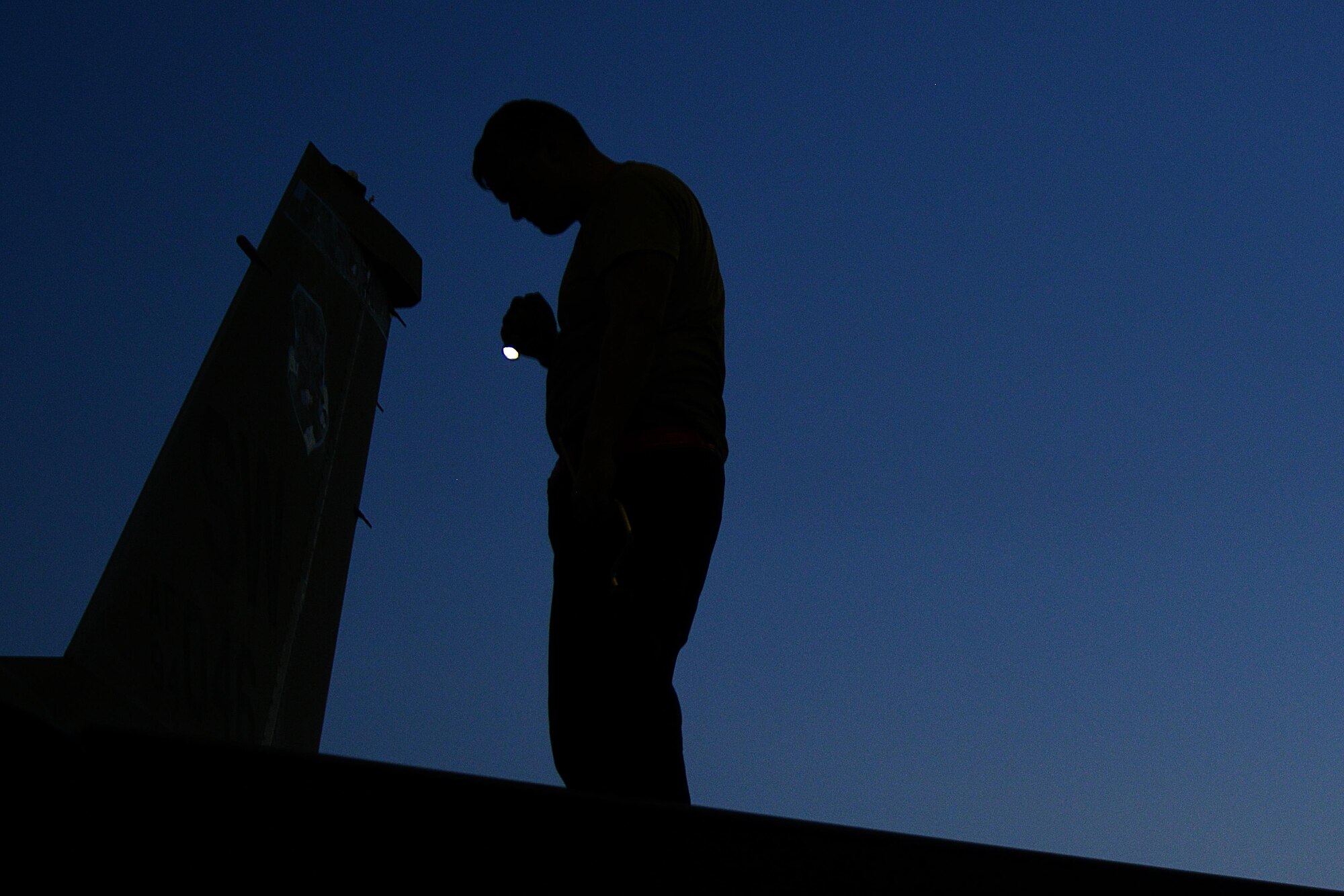 U.S. Air Force Senior Airman Adam Orlowski, 20th Aircraft Maintenance Squadron tactical aircraft maintainer, conducts a post-flight inspection of an F-16CM Fighting Falcon at Shaw Air Force Base, S.C., Aug. 17, 2016. Pre- and post-flight inspections are conducted to search for hardware in need of replacement. (U.S. Air Force photo by Airman 1st Class Kelsey Tucker)