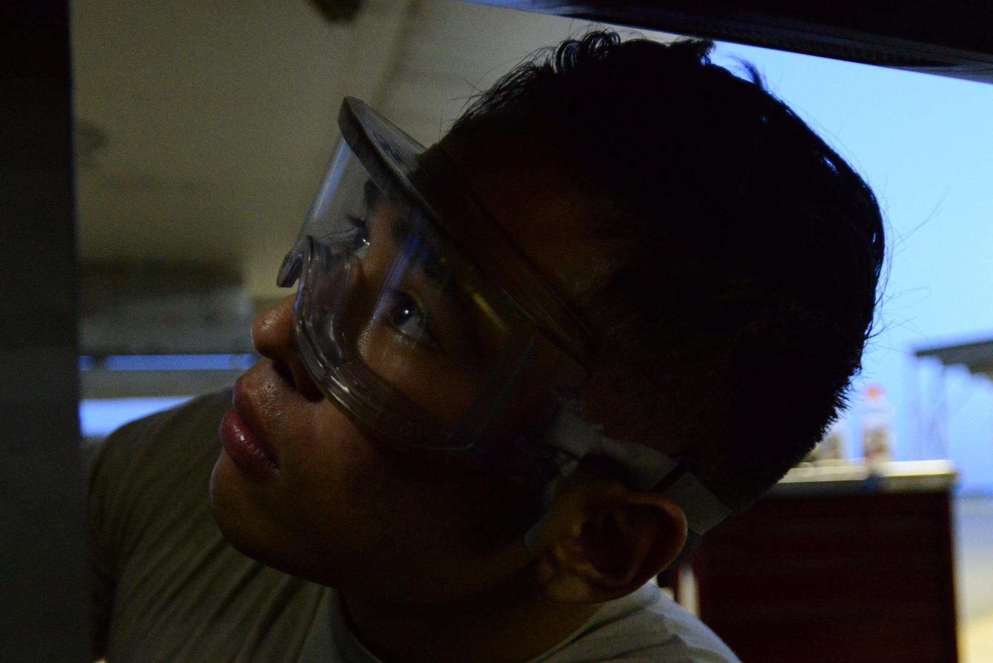 U.S. Air Force Airman 1st Class Samuel Fernandez, 20th Aircraft Maintenance Squadron tactical aircraft maintainer, services the accessory drive gearbox (ADG) of an F-16CM Fighting Falcon at Shaw Air Force Base, S.C., Aug. 17, 2016. The ADG transfers power to essential accessories for the operation of the engine, such as fuel pumps. (U.S. Air Force photo by Airman 1st Class Kelsey Tucker)