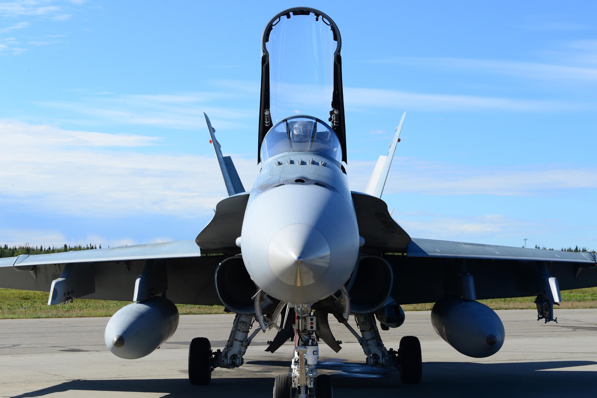 Royal Canadian Air Force Captain Yuri Mokievsky, a pilot assigned to the 409th Tactical Fighter Squadron out of Canadian Forces Base Cold Lake, Alberta, sits in the cockpit of a CF-18 Hornet aircraft Aug. 18, 2016, during RED FLAG-Alaska (RF-A) 16-3, at Eielson air Force Base, Alaska. RF-A enables joint and international units to sharpen their combat skills by flying simulated combat sorties in a realistic threat environment.(U.S. Air Force photo by Airman 1 Class Cassandra Whitman)