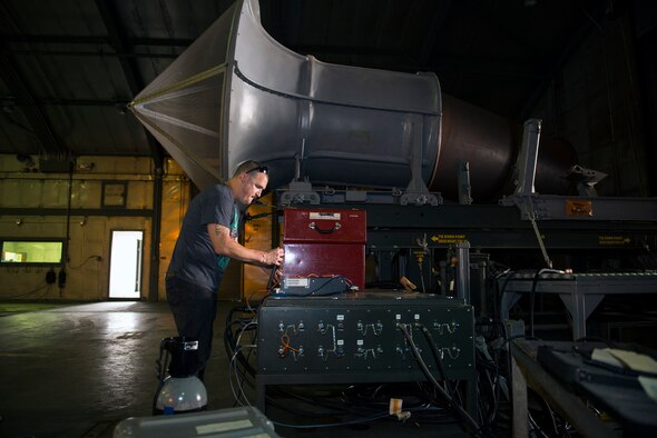 James Anders, 23d Component Maintenance Squadron precision measurement equipment laboratory calibration technician, certifies the components of a TF-34 engine test cell, Aug. 17, 2016, at Moody Air Force Base, Ga. The lab is comprised of nine prior enlisted Air Force maintainers who calibrate and certify testable equipment in every phase of maintenance. (U.S. Air Force photo by Airman 1st Class Greg Nash)
