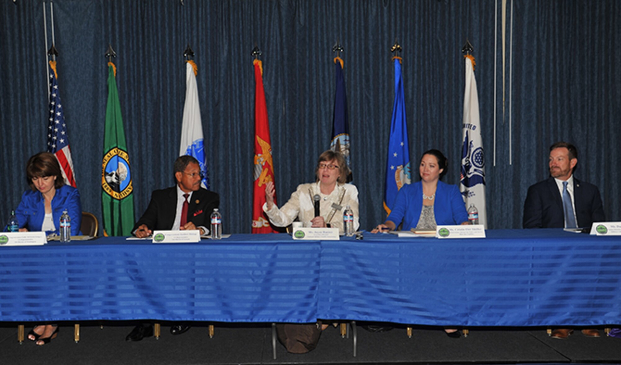 Panel members answer questions during a Military Family Summit, Aug. 18, 2016, at the Red Morgan Center at Fairchild Air Force Base, Wash. The summit gave Active Duty, Guard and Reserve service members and their families from all branches to address key issues affecting military families, including basic allowance for housing, employment opportunities and education for special needs children. (U.S. Air Force photo/Staff Sgt. Samantha Krolikowski) 