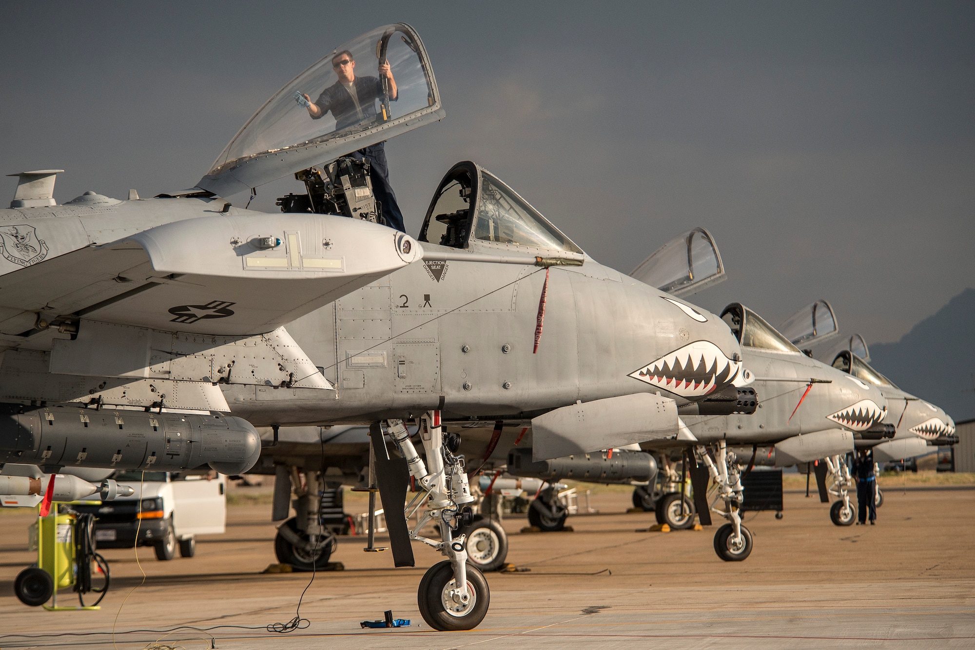 Senior Airman Sterling Vaughan, 23rd Aircraft Maintenance Squadron, Moody Air Force Base, Ga., cleans the canopy on an A-10 Thunderbolt II aircraft before flight Aug. 3 at Hill AFB. Moody Airmen and aircraft were at Hill participating in a combat exercise known as Combat Hammer. (U.S. Air Force photo by Paul Holcomb)