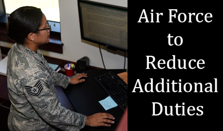 Tech. Sgt. Laronica Docken, 92nd Air Refueling Wing command support staff, reads over a memorandum from the Secretary of the Air Force titled “Reducing Additional Duties,” Aug. 19, 2016, at Fairchild Air Force Base, Wash. As the first step in a long-term effort to reduce the burden on Airmen and allow them more time to focus on core missions, the Air Force conducted an assessment of each of the 61 additional duties identified under Air Force Instruction 38-206, “Additional Duty Management.” Based on this review, 29 of the 61 duties will be adjusted in a way that reduces the workload for Airmen. “We all must commit to making continuous improvements to reduce excessive demands on Airmen’s time,” said Deborah Lee James, Secretary of the Air Force. Airmen can expect these changes no later than Oct. 1, 2016.” (U.S. Air Force photo/Airman 1st Class Taylor Shelton) 