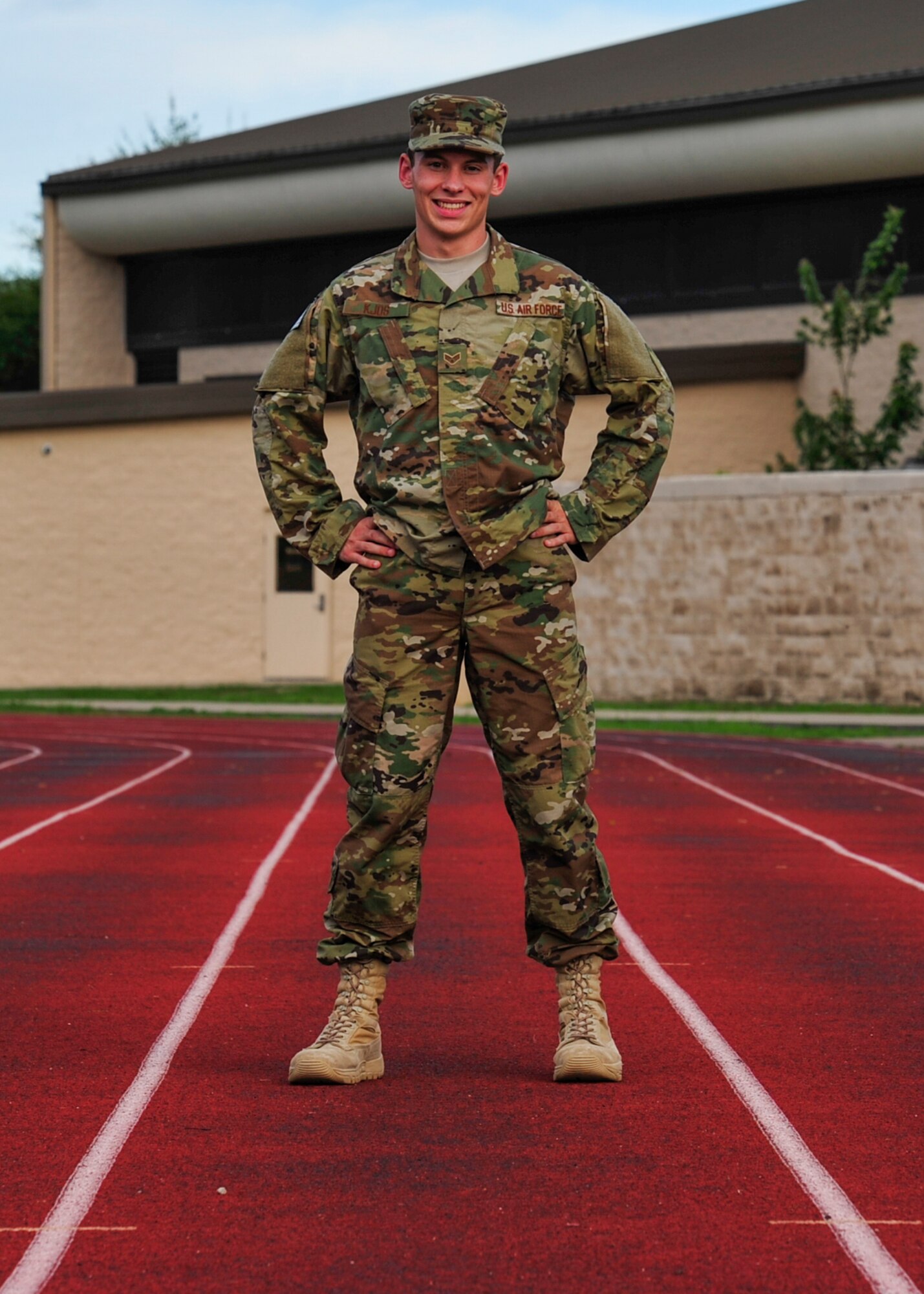 Senior Airman Nathaniel Kjos, a geospatial intelligence analyst with the 11th Special Operations Intelligence Squadron, poses for a photo at Hurlburt Field, Fla., Aug. 19, 2016. Kjos is one of the four Airmen representing Hurlburt Field as part of the Air Force Special Operations Command's 10-man marathon team that is scheduled to participate in the Air Force Marathon.