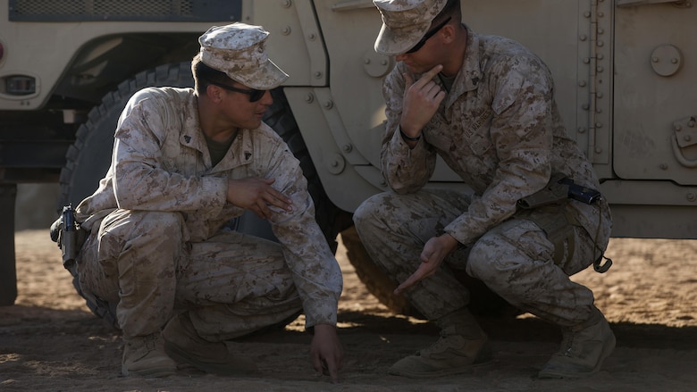 U.S. Marines prepare for a mission during I Marine Expeditionary Force Large Scale Exercise 2016 at Marine Corps Air Station, Miramar, Calif., Aug. 17, 2016. LSE-16 simulates the planning, deployment and combat operations of a MEF-level force of more than 50,000 military members within a partner country while operating alongside coalition forces. The exercise includes cyber and electronic warfare, information support operations, and simulated and live-fire events.