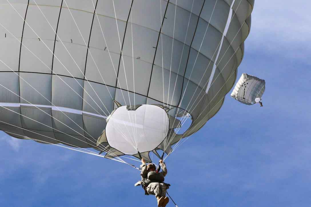 Paratroopers conduct airborne operations at Normandy Drop Zone at Fort Bragg, N.C., Aug. 15, 2016. The paratroopers are assigned to the 82nd Airborne Division. Army photo by Staff Sgt. Michael Mellons