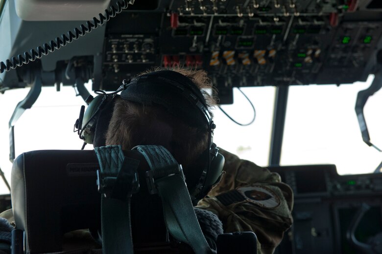 Capt. Andrew Campbell, 774th Expeditionary Airlift Squadron C-130J Super Hercules pilot, conducts pre-flight operations, Bagram Airfield, Afghanistan, Aug. 19, 2016. Campbell along with other Airmen from the 774th EAS were
preparing to deliver cargo and fuel to Camp Dwyer, Afghanistan. (U.S. Air Force photo by Capt. Korey Fratini)