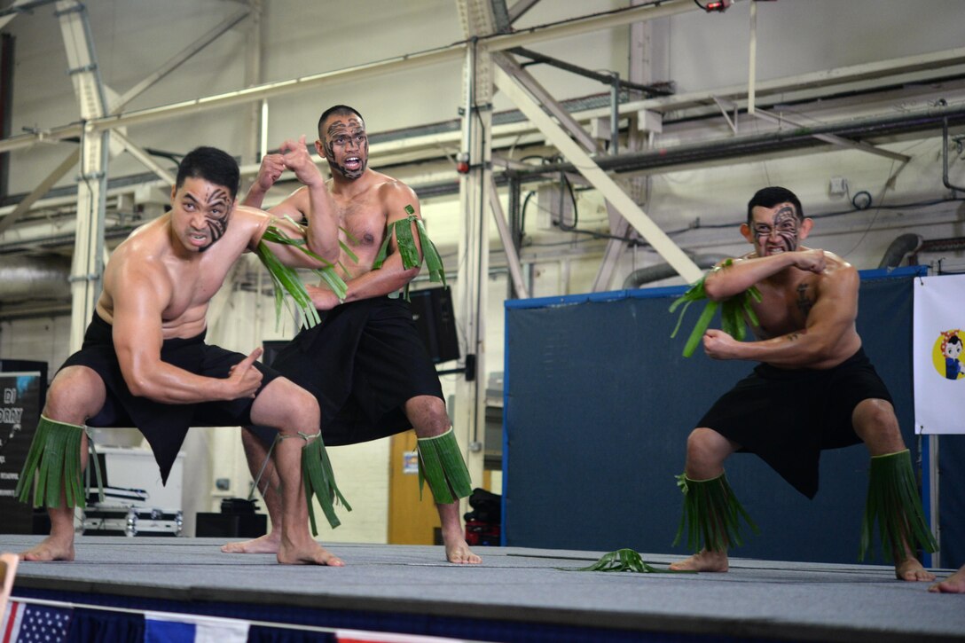 Dancers perform the Haka at Heritage Day at Royal Air Force Lakenheath, England, Aug. 19, 2016. The Haka is a traditional war cry or dance of the people of New Zealand. (U.S. Air Force photo/Airman 1st Class Eli Chevalier)
