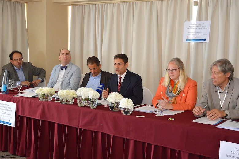 The U.S Army Engineer Research and Development Center's Risk and Decision Science leader Igor Linkov, Ph.D., served as the director for NATO's "Resilience-Based Approaches to Critical Infrastructure Safeguarding" workshop June 26-29 in Ponta Delgada, Azores, Portugal. L-R: Linkov; Professor J. Lambert, President of the Society for Risk Analysis, University of Virginia; Dr. Manuel Heitor, Minister of Science, Technology, Education, Portugal; Mr. F. Brito E. Abreu, Regional Secretary of the Sea, Science and Technology, Azores, Portugal; Ms Konick, Principal Officer, Consulate of the United States of America, Azores, Portugal; Professor J. Palma-Oliveira, Workshop Co-Director, University of Lisbon.