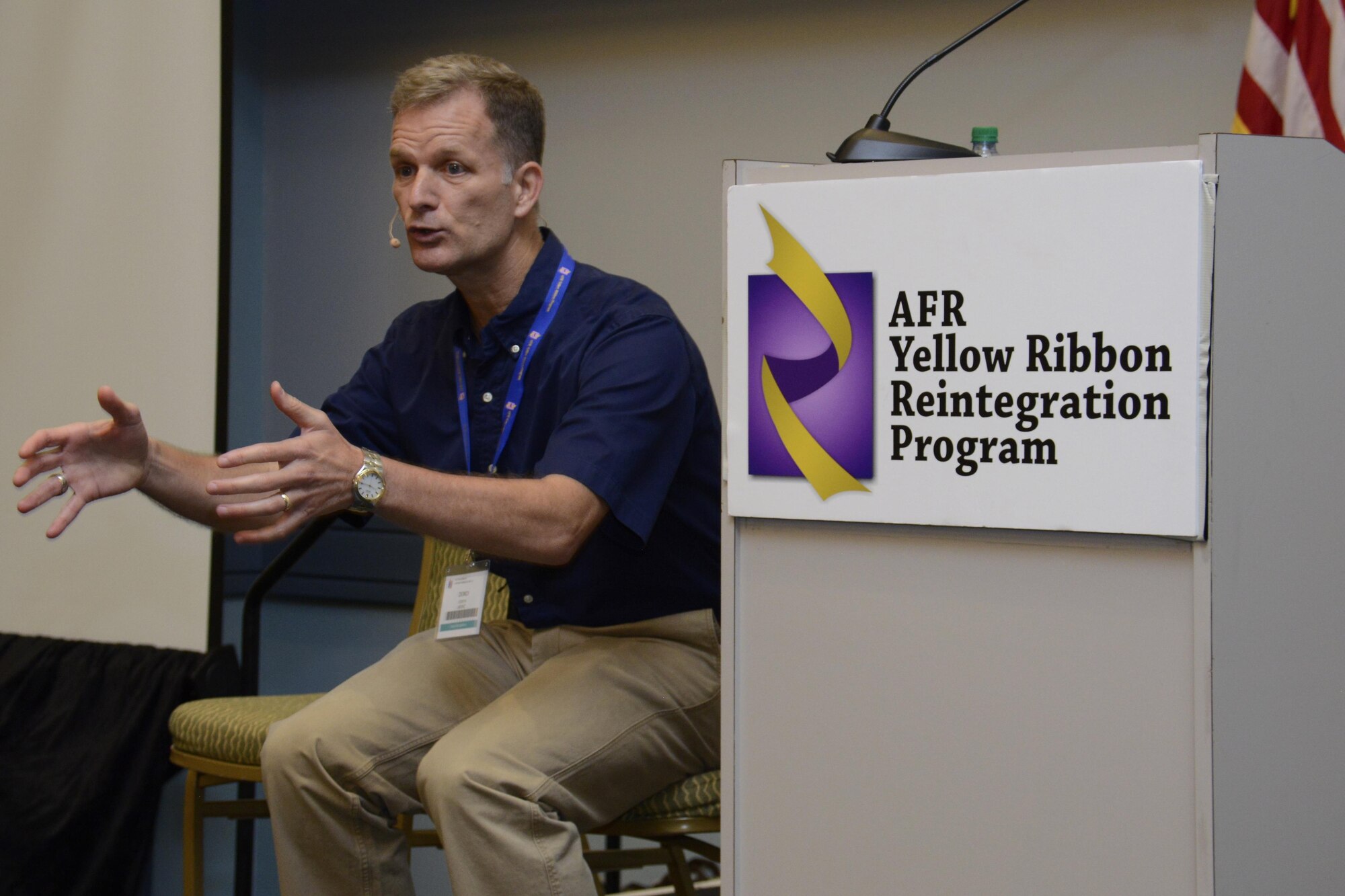 Chaplain (Maj. Gen.) Dondi E. Costin, the Air Force chief of chaplains, speaks to a crowd of nearly 450 Airmen and their loved ones Aug. 20, 2016, during an Air Force Reserve Yellow Ribbon Reintegration Program event in Myrtle Beach, South Carolina. The Department of Defense launched Yellow Ribbon in 2008 to assist military reservists and National Guard members with resiliency skills as they transition between their military and civilian roles. (U.S. Air Force photo by Senior Airman Frank Casciotta)