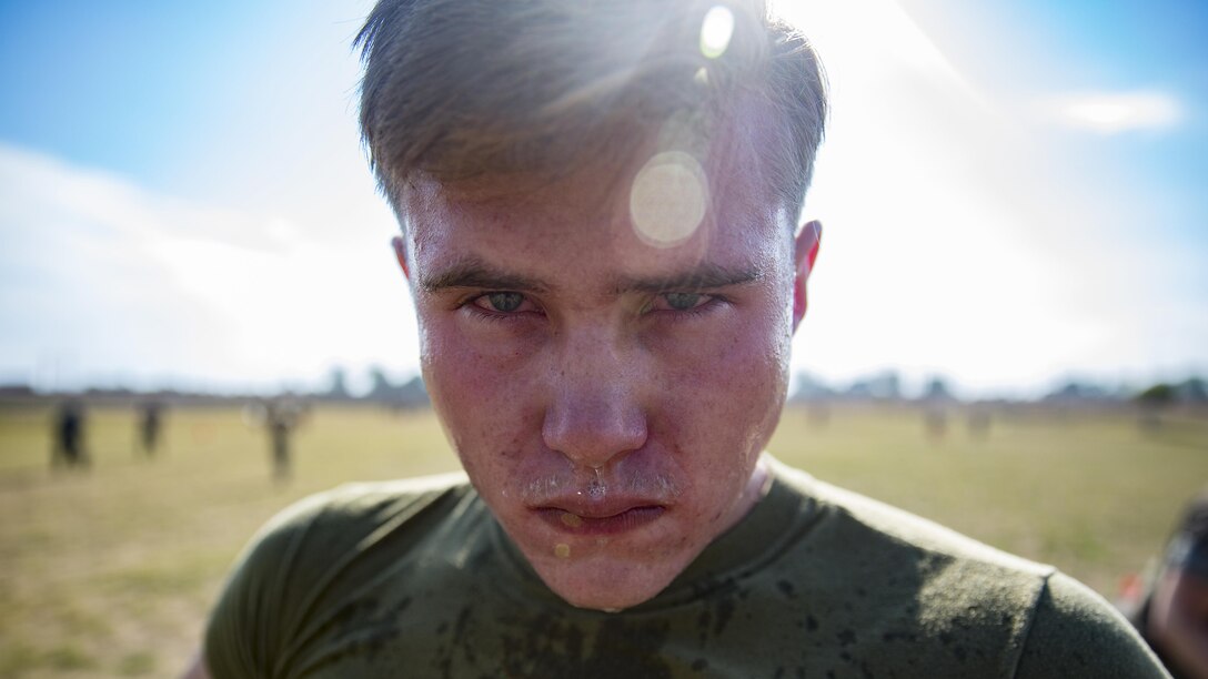 U.S. Marine Corps Lance Cpl. Timothy Lutz completes his oleoresin capsicum, commonly known as OC spray, training as a part of the non-lethal weapons training at Mihail Kogalniceanu Air Base, Romania, Aug. 18, 2016. The BSRF is a rotational deployment to the Black Sea, Balkan and Caucasus regions designed to enhance participants’ collective professional military capacity, promote regional stability and build enduring relationships with partner nations.