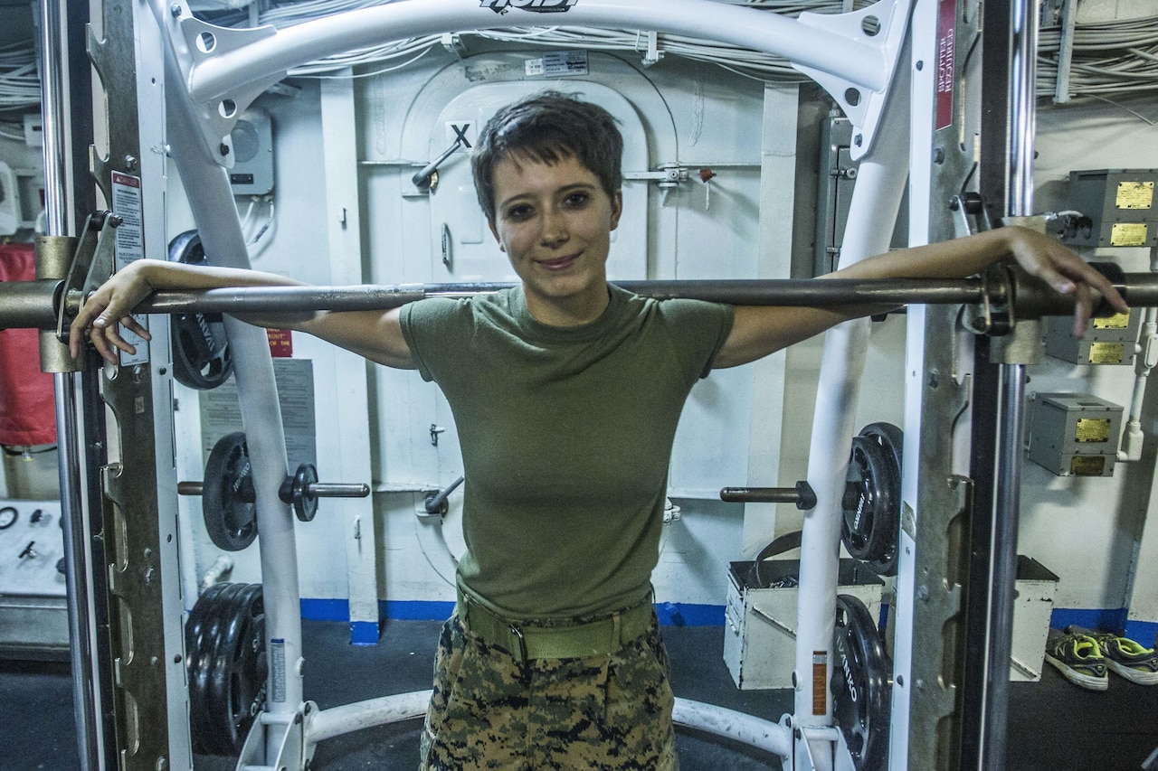 Marine Corps Cpl. Tori C. Best, a combat engineer with the 13th Marine Expeditionary Unit, is the current female pullup record holder aboard the USS Boxer, Aug. 6, 2016. Best is one of the few female Marines to graduate from an Infantry Training Battalion. The 13th MEU, embarked aboard the Boxer Amphibious Ready Group, is operating in the 7th Fleet area of operations in support of security and stability in the Indo-Asia-Pacific region. Marine Corps photo by Cpl. Alvin Pujols