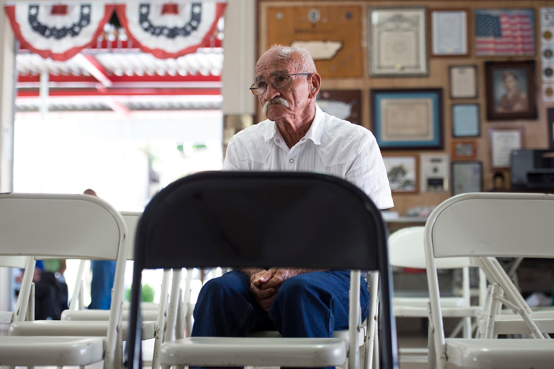 Marine Corps veteran Oscar Zapata Pagan sits in the American Legion hall in Cabo Rojo, Puerto Rico, Aug. 10, 2016. Veterans meet at the hall weekly to discuss how to cope with post-traumatic stress disorder. DoD photo by EJ Hersom
