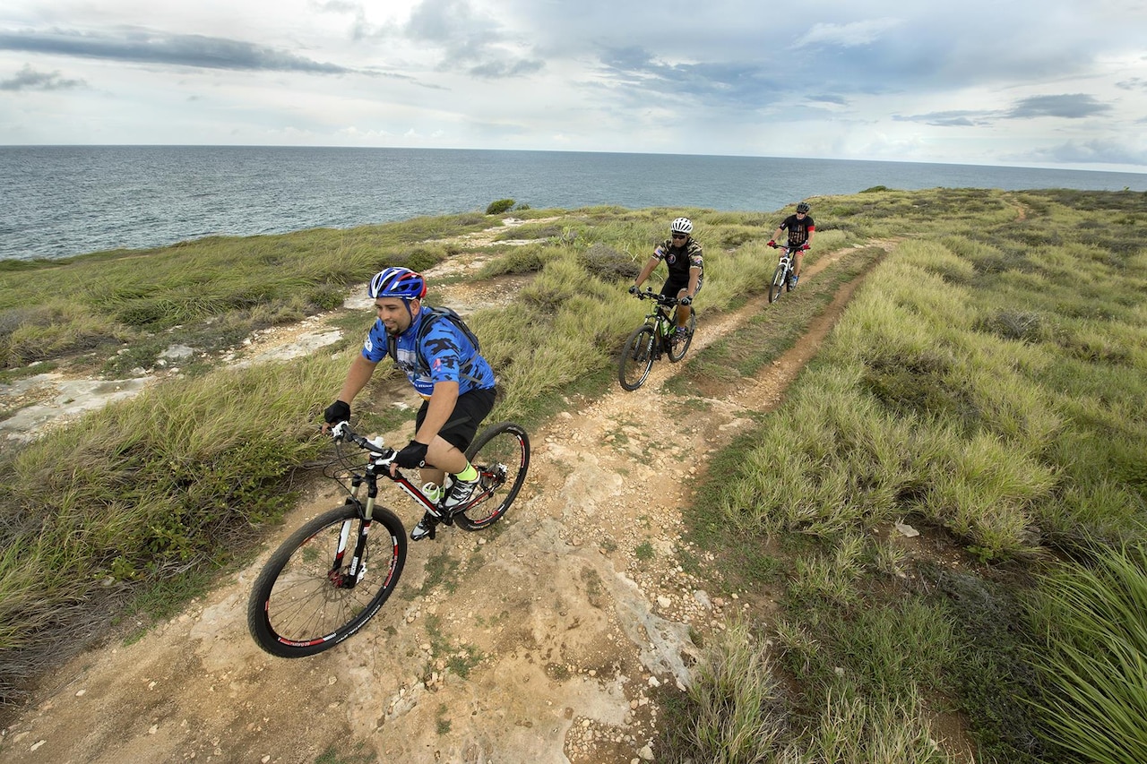 Supporters of the Warriors 4 Life nonprofit veterans group ride alongside the Caribbean in Cabo Rojo, Puerto Rico, Aug. 13, 2016. DoD photo by EJ Hersom
