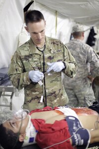 U.S. Army Reserve Soldiers train for Combat Casualty Care at Forward Operating Base Justice on Fort McCoy, Wis. on August 18, 2016. Nearly 7,000 service members from across the country are participating in the 86th Training Division's Combat Support Training Exercise at Fort McCoy, Wis. More than 100 units from across the Army, the Air Force, the Navy, the Marines, and the Canadian Army are training at the 84th Training Command's final exercise of 2016. (U.S. Army Photo by Sgt. Tierney P. Curry/Released)