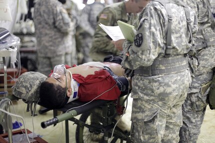 U.S. Army Reserve Soldiers train for Combat Casualty Care at Forward Operating Base Justice on Fort McCoy, Wis. on August 18, 2016. Nearly 7,000 service members from across the country are participating in the 86th Training Division's Combat Support Training Exercise at Fort McCoy, Wis. More than 100 units from across the Army, the Air Force, the Navy, the Marines, and the Canadian Army are training at the 84th Training Command's final exercise of 2016. (U.S. Army Photo by Sgt. Tierney P. Curry/Released)