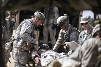 U.S. Army Reserve Soldiers train for Combat Casualty Care at Forward Operating Base Justice on Fort McCoy, Wis. on August 18, 2016. Nearly 7,000 service members from across the country are participating in the 86th Training Division's Combat Support Training Exercise at Fort McCoy, Wis. More than 100 units from across the Army, the Air Force, the Navy, the Marines, and the Canadian Army are training at the 84th Training Command's final exercise of 2016. (U.S. Army Photo by Sgt. Tierney P. Curry/Released)