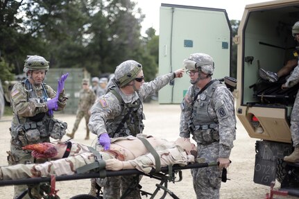 U.S. Army Reservists train for Combat Casualty Care at Forward Operating Base Justice on Fort McCoy, Wis. on August 18, 2016. Nearly 7,000 service members from across the country are participating in the 86th Training Division's Combat Support Training Exercise at Fort McCoy, Wis. More than 100 units from across the Army, the Air Force, the Navy, the Marines, and the Canadian Army are training at the 84th Training Command's final exercise of 2016. (U.S. Army Photo by Sgt. Tierney P. Curry/Released)