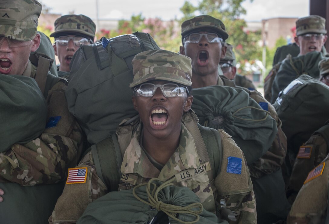 New Soldiers arriving for their first day of Basic Combat Training, Aug. 19, with Company F, 1st Battalion, 34th Infantry Regiment on Fort Jackson, S.C. are "welcomed" by drill sergeants from both the U.S. Army and U.S. Army Reserve. The reserve drill sergeants are from the 98th Training Division  (IET), 108th Training Command (Initial Entry Training) currently fulfilling their 29-day annual training commitment. (U.S. Army Reserve photo by Sgt. 1st Class Brian Hamilton/ released)