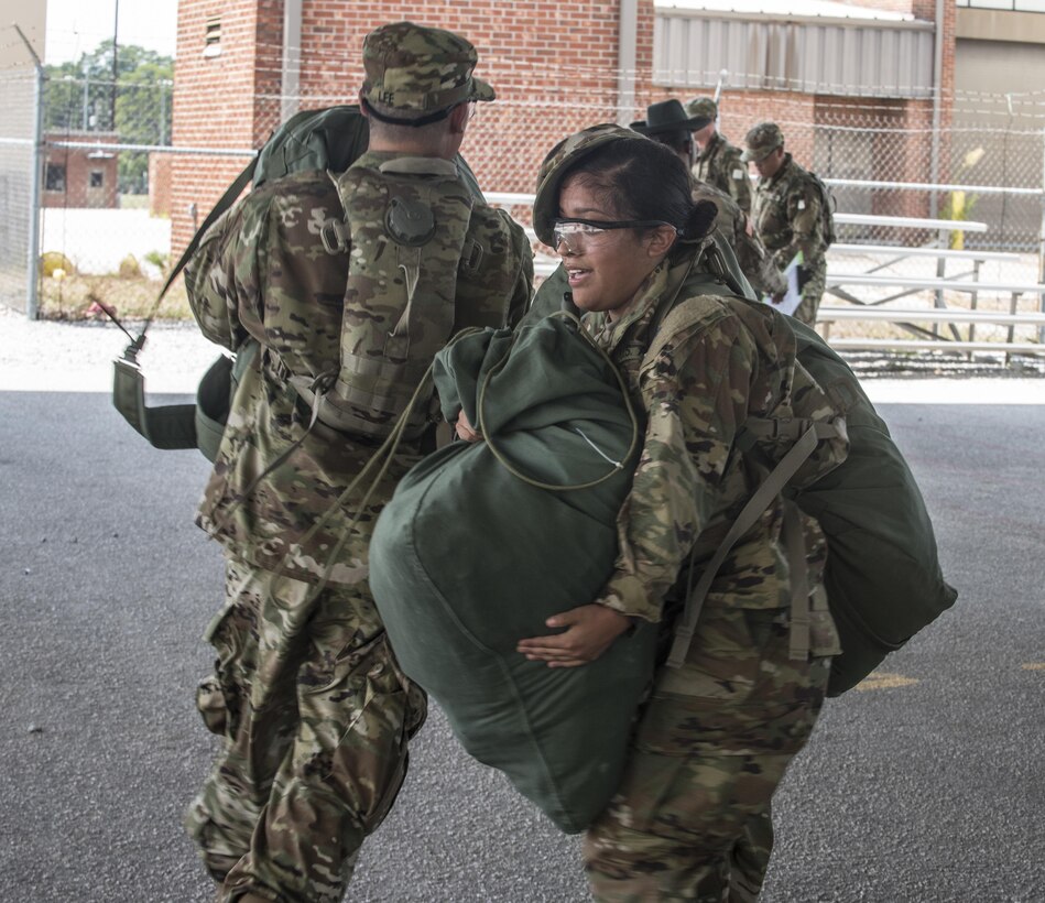 New Soldiers arriving for their first day of Basic Combat Training, Aug. 19, with Company F, 1st Battalion, 34th Infantry Regiment on Fort Jackson, S.C. are "welcomed" by drill sergeants from both the U.S. Army and U.S. Army Reserve. The reserve drill sergeants are from the 98th Training Division  (IET), 108th Training Command (Initial Entry Training) currently fulfilling their 29-day annual training commitment. (U.S. Army Reserve photo by Sgt. 1st Class Brian Hamilton/ released)