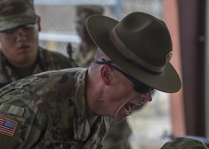 New Soldiers arriving for their first day of Basic Combat Training, Aug. 19, with Company F, 1st Battalion, 34th Infantry Regiment on Fort Jackson, S.C. are "welcomed" by drill sergeants from both the U.S. Army and U.S. Army Reserve. The reserve drill sergeants are from the 98th Training Division  (IET), 108th Training Command (Initial Entry Training) currently fulfilling their 29-day annual training commitment. (U.S. Army Reserve photo by Sgt. 1st Class Brian Hamilton/ released)