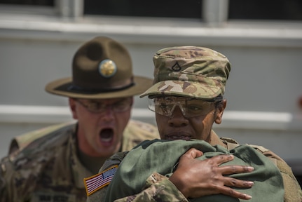 New Soldiers arriving for their first day of Basic Combat Training, Aug. 19, with Company F, 1st Battalion, 34th Infantry Regiment on Fort Jackson, S.C. are "welcomed" by drill sergeants from both the U.S. Army and U.S. Army Reserve. The reserve drill sergeants are from the 98th Training Division  (IET), 108th Training Command (Initial Entry Training) currently fulfilling their 29-day annual training commitment. (U.S. Army Reserve photo by Sgt. 1st Class Brian Hamilton/ released)