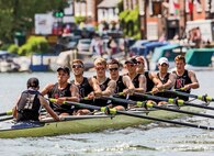 Second Lieutenant Trevor Weaser (third from the left), rows at a 2014 competition at Northeastern University in Boston, Mass. Weaser was commissioned a Marine Corps officer August 7th, 2016.  (Courtesy photo by 2nd Lt. Trevor Weaser)