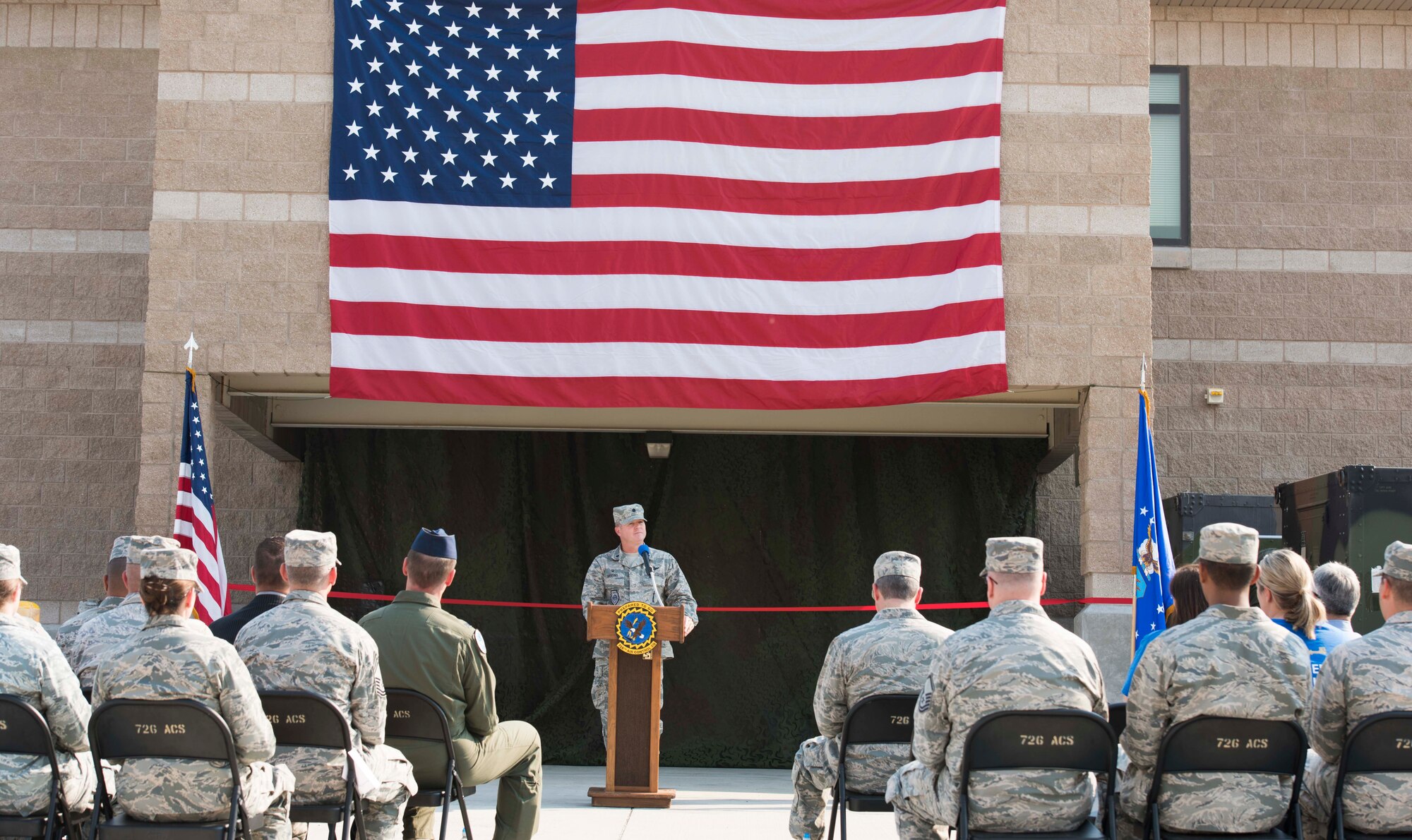 Lt. Col. Sean Higgins, 726th Air Control Squadron commander, stands in front of the recently renovated 726th Air Control Squadron compound August 18, 2016, at Mountain Home Air Force Base, Idaho. With the new renovations the 726th ACS are able to control air operations from a central facility. (U.S. Air Force photo by Airman Alaysia Berry/Released)
